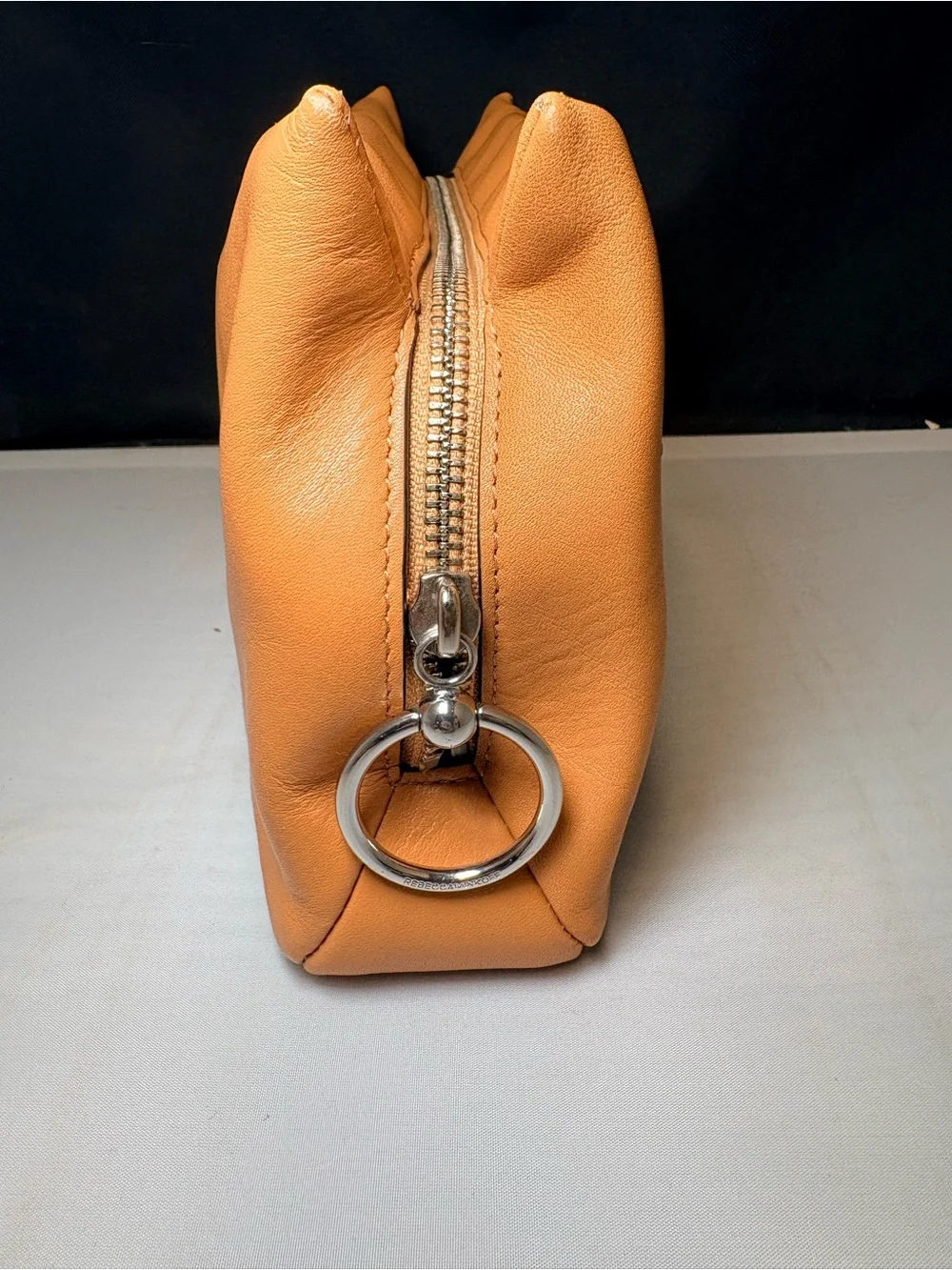 Rebecca Minkoff Splice Leather Clutch Purse Boho Asymmetrical Orange and Silver